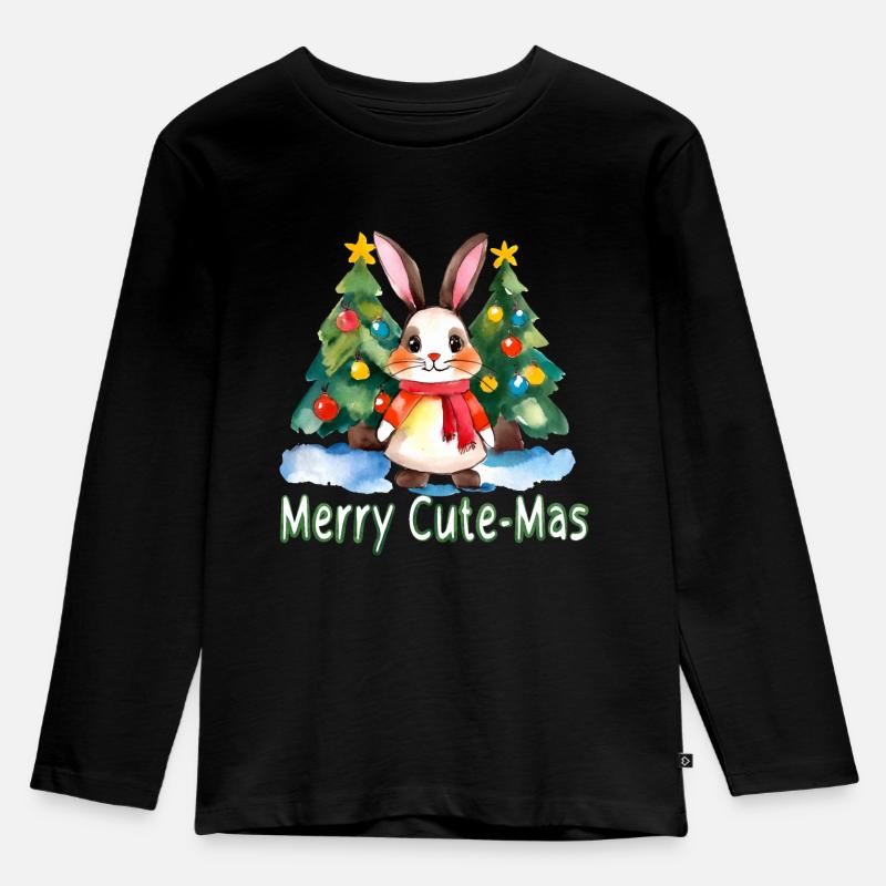 Joyeux lapin mignon - T-shirt manches longues Premium Enfant - noir