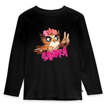 SANDRA - Beau nom de fille avec un hibou mignon - T-shirt manches longues Premium Enfant - noir - Devant - AI Model Kid Male (0cm)