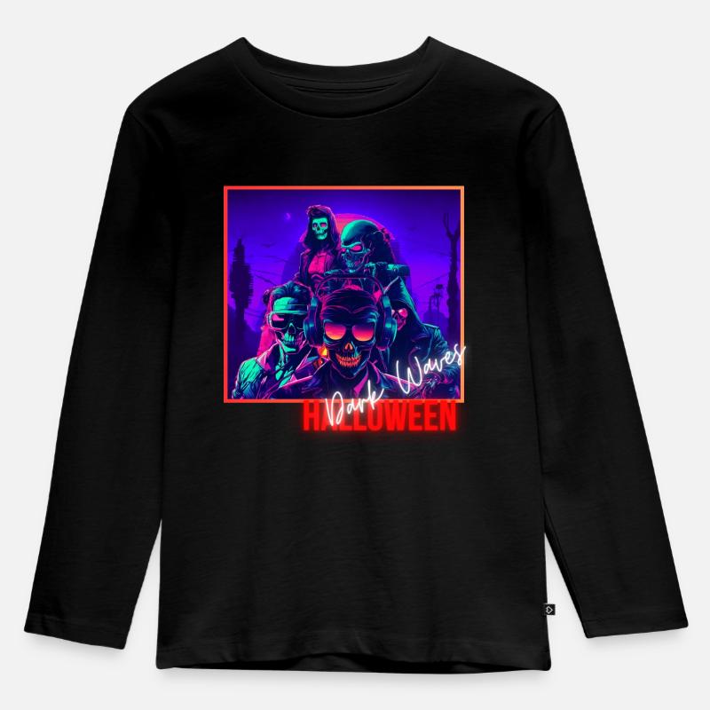 Dark Waves - Kinder Premium Bio Langarmshirt - Schwarz