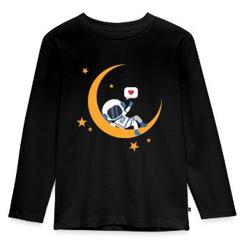 Schlafanzug Astronaut Mond Weltall Sandmann Schlaf - Kinder Premium Bio Langarmshirt - Schwarz - Vorne - AI Model Kid Male (0cm)