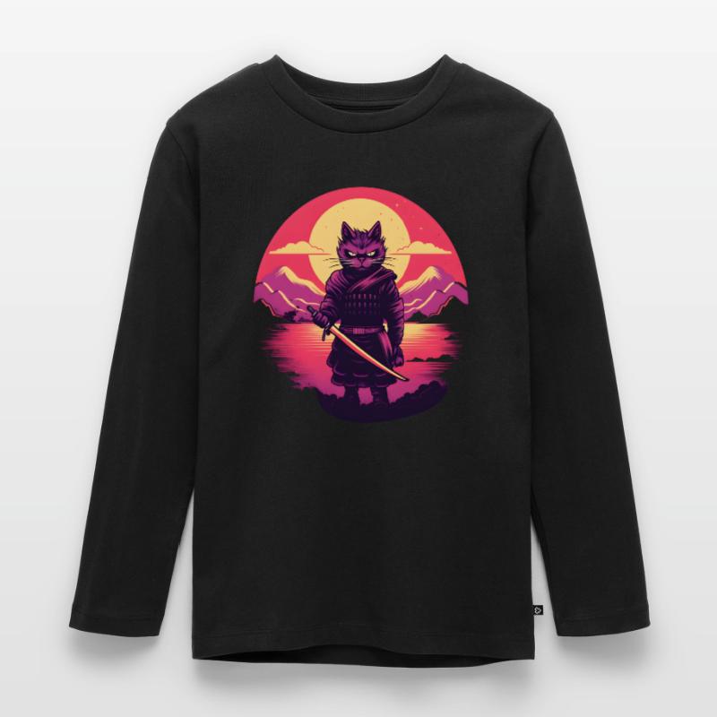 Synthwave samurai Cat Kids' Premium Longsleeve Shirt