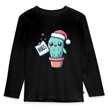 funny cactus for christmas wants to cuddle - Kids' Premium Longsleeve Shirt - black - Front - AI Model Kid Male (0cm)