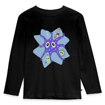 Calamar avec du poisson qui a l’air surpris - T-shirt manches longues Premium Enfant - noir - Devant - AI Model Kid Male (0cm)