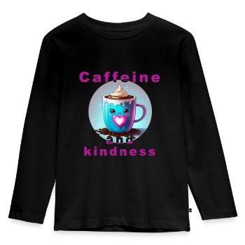 Liebevolle Kaffeetasse mit Botschaft "Koffein und Verwandtschaft" - Kinder Premium Bio Langarmshirt - Schwarz - Vorne - AI Model Kid Male (0cm)