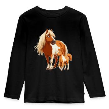 Shetlandpony mit Fohlen - Kinder Premium Bio Langarmshirt - Schwarz - Vorne - AI Model Kid Male (0cm)