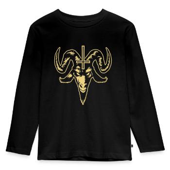 Goat Head with Cross (inverted) - Kids' Premium Longsleeve Shirt - black - Front - AI Model Kid Male (0cm)