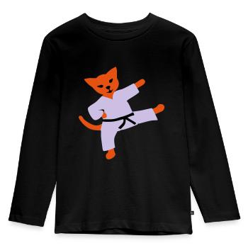 taekwondo cat - Kids' Premium Longsleeve Shirt - black - Front - AI Model Kid Male (0cm)