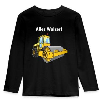 Dampfwalze, Alles Walzer, niederwalzen, Straßenbau - Kinder Premium Bio Langarmshirt - Schwarz - Vorne - AI Model Kid Male (0cm)