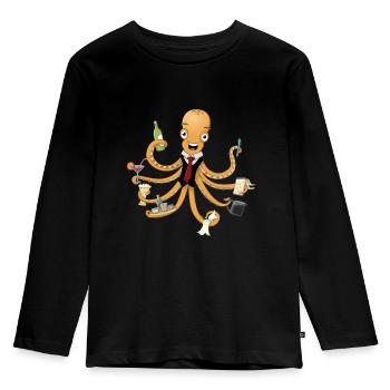 Der fröhliche Oktopus-Kellner. - Kinder Premium Bio Langarmshirt - Schwarz - Vorne - AI Model Kid Male (0cm)