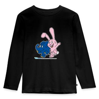 Elefant und Hase hüpfen - Kinder Premium Bio Langarmshirt - Schwarz - Vorne - AI Model Kid Male (0cm)