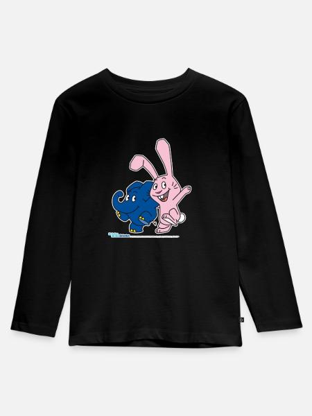 Elefant und Hase hüpfen - Kinder Premium Bio Langarmshirt - Schwarz
