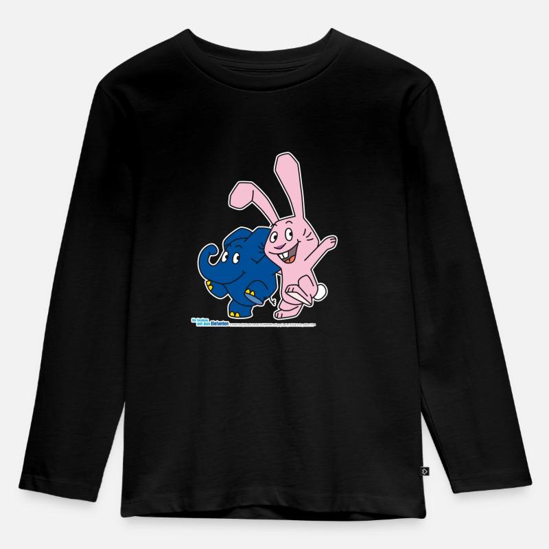 Elefant und Hase hüpfen - Kinder Premium Bio Langarmshirt - Schwarz