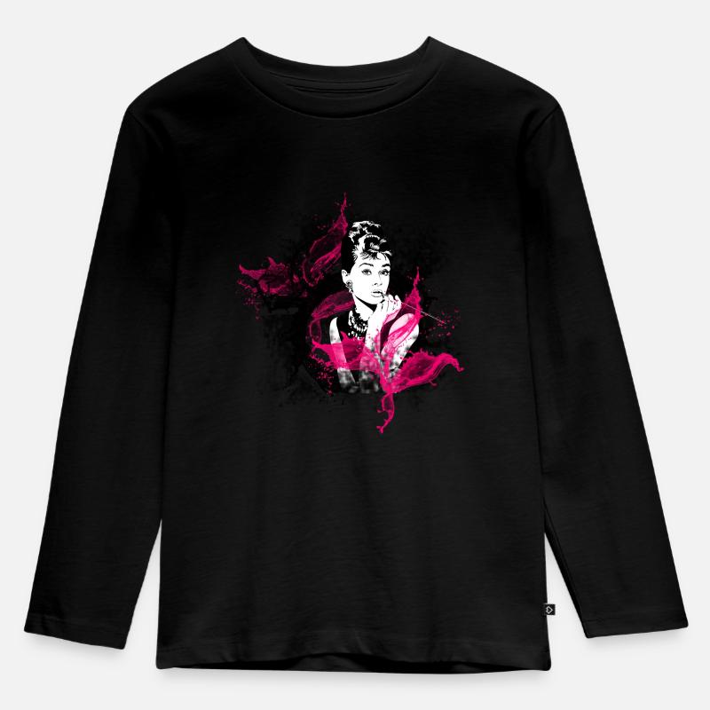 Audrey Hepburn Pink - Kinder Premium Bio Langarmshirt - Schwarz