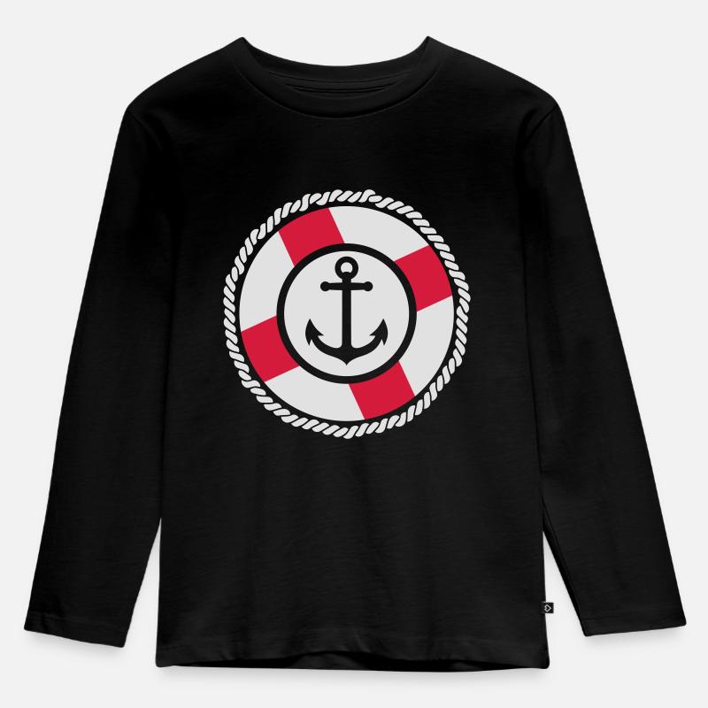 Rettungsring Anker - Kinder Premium Bio Langarmshirt - Schwarz