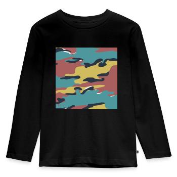 Belgian jigsaw camouflage texture - Kids' Premium Longsleeve Shirt - black - Front - AI Model Kid Male (0cm)