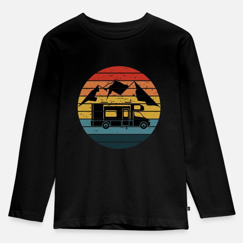 Camping Car Retro Style Camping Lovers Campfire Ad - Kids' Premium Longsleeve Shirt - black