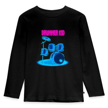 Drummer Kid Drum Set Young Musician - Kids' Premium Longsleeve Shirt - black - Front - AI Model Kid Male (0cm)