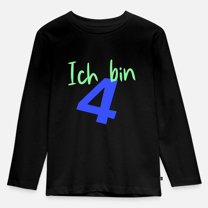 Ich bin 4 Jahre alt - Kinder Premium Bio Langarmshirt - Schwarz