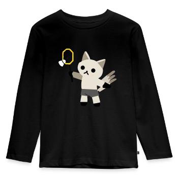 excited cat plays badminton - Kids' Premium Longsleeve Shirt - black - Front - AI Model Kid Male (0cm)