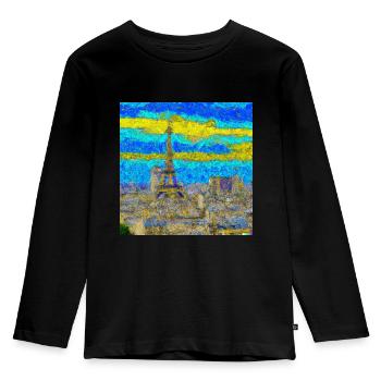 Paris - van Gogh Style - Kinder Premium Bio Langarmshirt - Schwarz - Vorne - AI Model Kid Male (0cm)