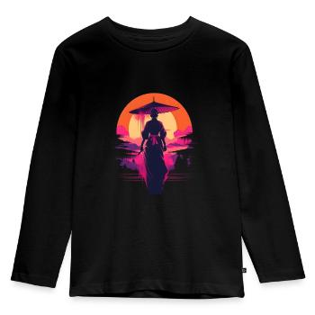 Synthwave Japan woman - Kids' Premium Longsleeve Shirt - black - Front - AI Model Kid Male (0cm)
