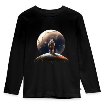 Grandioses Universum: Kontemplativer Astronaut - Kinder Premium Bio Langarmshirt - Schwarz - Vorne - AI Model Kid Male (0cm)