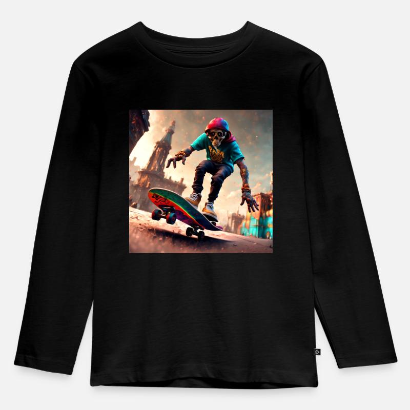 Skateboard - Kinder Premium Bio Langarmshirt - Schwarz