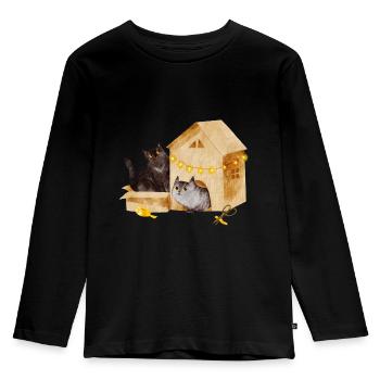 Katzen im Kartonhaus - Kinder Premium Bio Langarmshirt - Schwarz - Vorne - AI Model Kid Male (0cm)