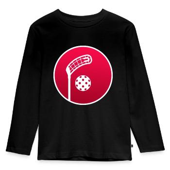 Floorball Unihockey FLOORBALL Floorball-champ - Kinder Premium Bio Langarmshirt - Schwarz - Vorne - AI Model Kid Male (0cm)