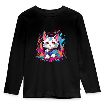 chat coloré - T-shirt manches longues Premium Enfant - noir - Devant - AI Model Kid Male (0cm)