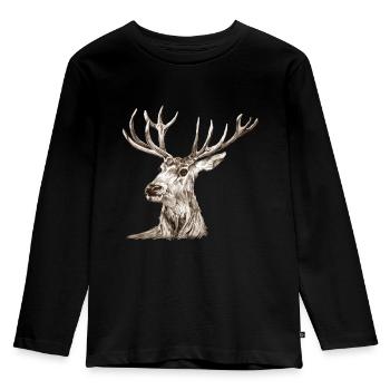 Hirsch - Kinder Premium Bio Langarmshirt - Schwarz - Vorne - AI Model Kid Male (0cm)