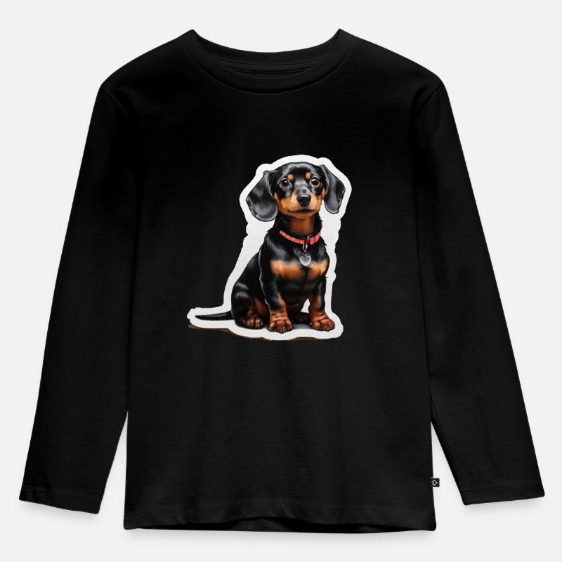Dackel - Kinder Premium Bio Langarmshirt - Schwarz