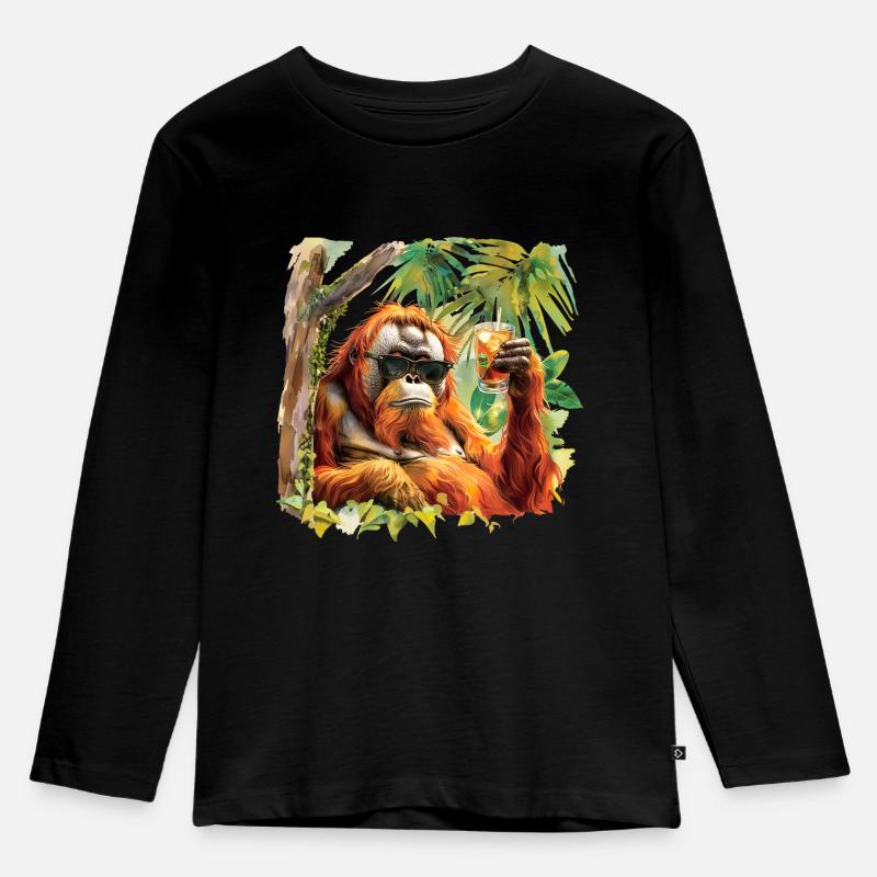 cooler Orang-Utan - Kinder Premium Bio Langarmshirt - Schwarz