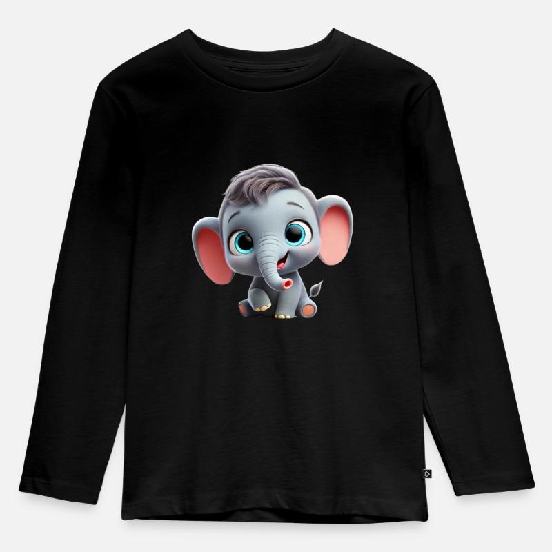 Pixar-Style Cartoon Elephant - Kinder Premium Bio Langarmshirt - Schwarz