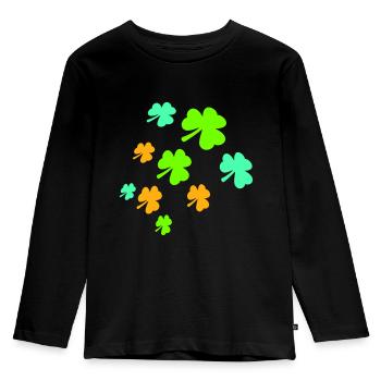 trèfle de nombreuses feuilles à trois feuilles motif vert - T-shirt manches longues Premium Enfant - noir - Devant - AI Model Kid Male (0cm)