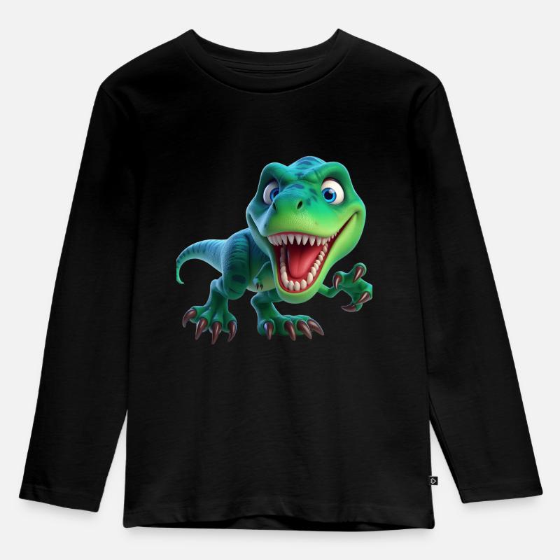 Grinsender T-Rex-Star - Kinder Premium Bio Langarmshirt - Schwarz