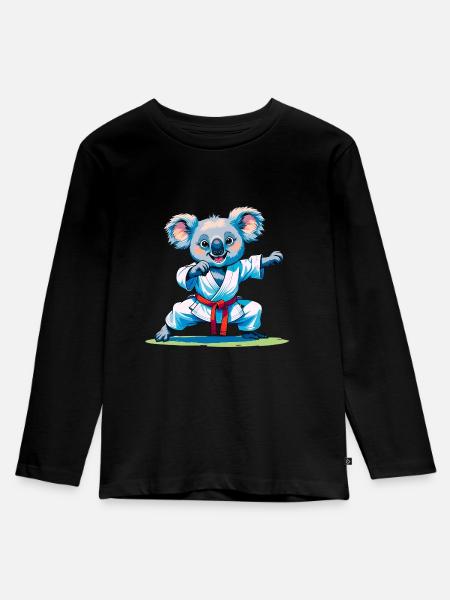 Koala beim Karate - Kinder Premium Bio Langarmshirt - Schwarz
