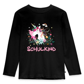 Schulkind Geschenk Einhorn mit Schultüte - Kinder Premium Bio Langarmshirt - Schwarz - Vorne - AI Model Kid Male (0cm)