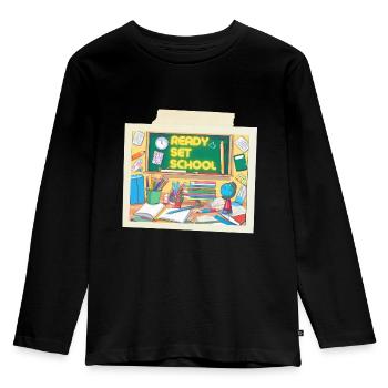 READY SET SCHOOL - Kids' Premium Longsleeve Shirt - black - Front - AI Model Kid Male (0cm)