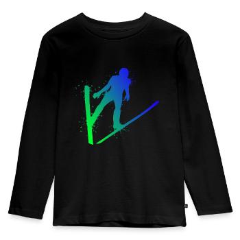 Skispringen Skifliegen Wintersport Skispringer - Kinder Premium Bio Langarmshirt - Schwarz - Vorne - AI Model Kid Male (0cm)