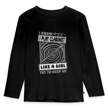 Klarinette Klarinettist Humor - Kinder Premium Bio Langarmshirt - Schwarz - Vorne - AI Model Kid Male (0cm)