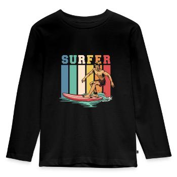 Surfer Surfen Cool Retro Surfer Vintage Surf - Kinder Premium Bio Langarmshirt - Schwarz - Vorne - AI Model Kid Male (0cm)