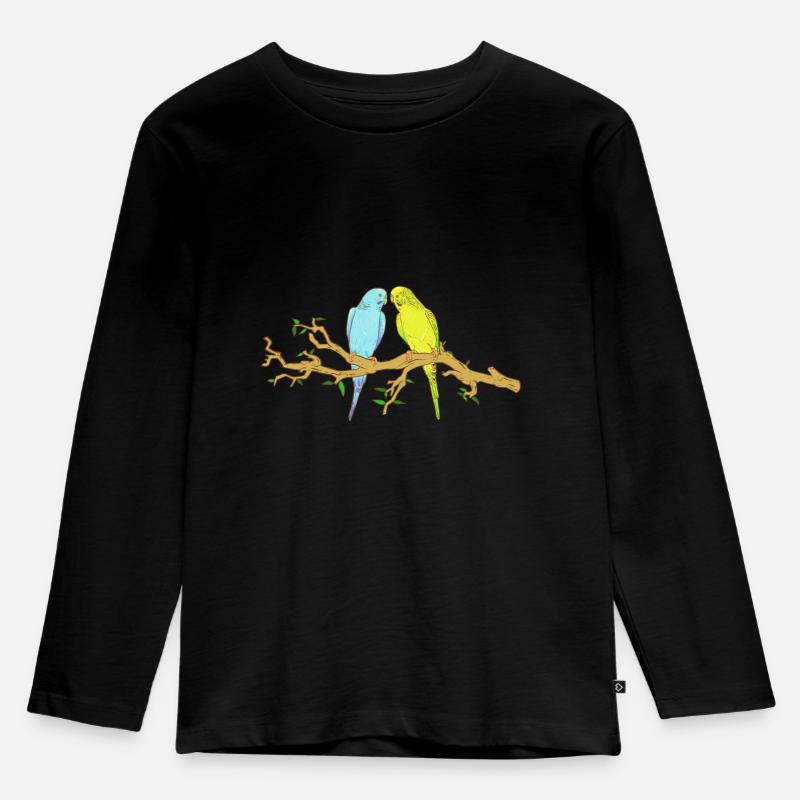 Wellensittiche - Kinder Premium Bio Langarmshirt - Schwarz
