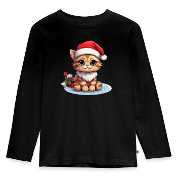 Weihnachtspfote: Niedliche Katze mit Mütze - Kinder Premium Bio Langarmshirt - Schwarz - Vorne - AI Model Kid Male (0cm)