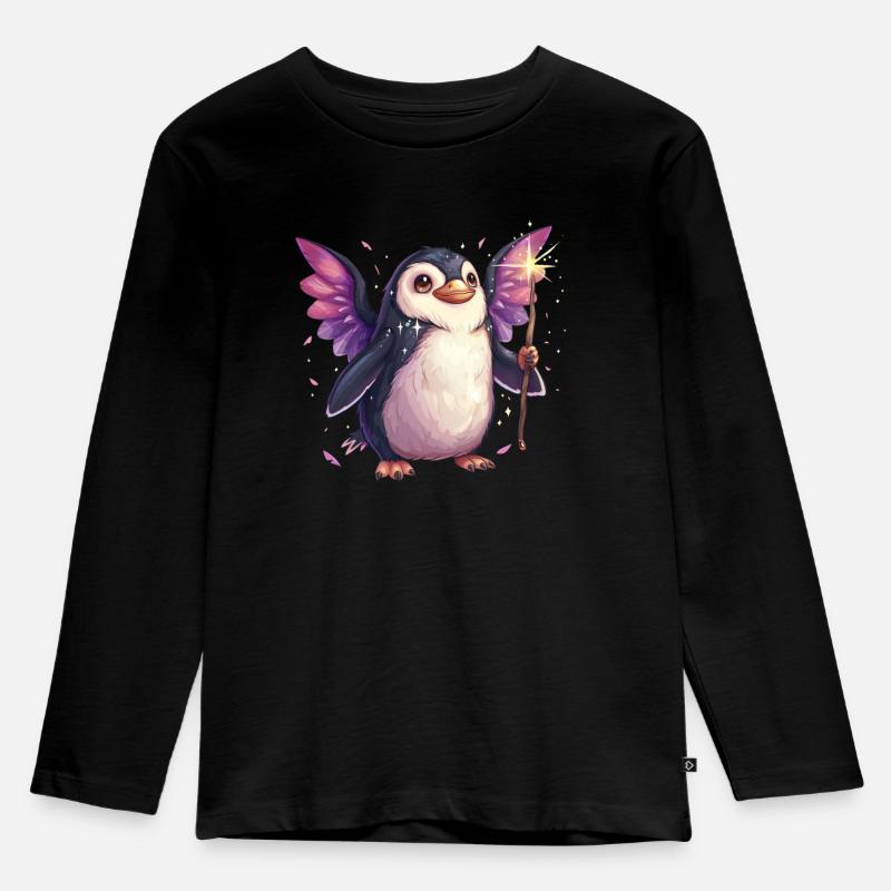 Pinguin Fee Kawaii Pinguin Niedlich - Kinder Premium Bio Langarmshirt - Schwarz