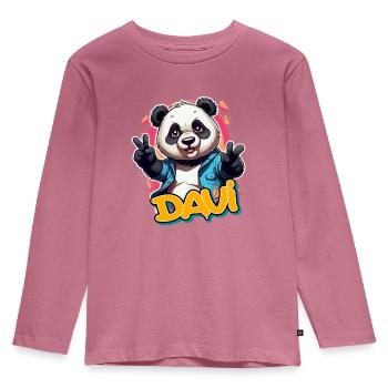 DAVI - Schöner Jungen Name mit coolem Panda - Kinder Premium Bio Langarmshirt - Mauve - Vorne - AI Model Kid Female (0cm)