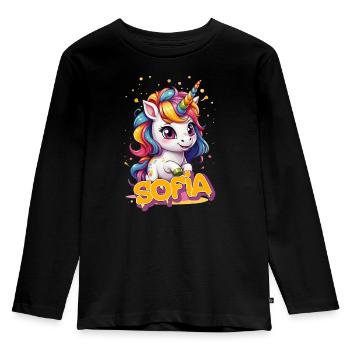 SOFIA - Schöner Mädchen Name mit süßem Einhorn - Kinder Premium Bio Langarmshirt - Schwarz - Vorne - AI Model Kid Male (0cm)