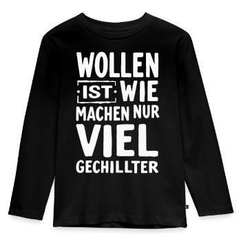 Wollen - Kinder Premium Bio Langarmshirt - Schwarz - Vorne - AI Model Kid Male (0cm)
