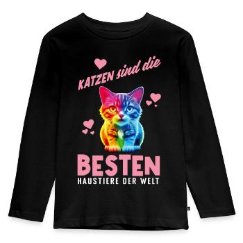 Katzen sind die besten Haustiere - Kinder Premium Bio Langarmshirt - Schwarz - Vorne - AI Model Kid Male (0cm)
