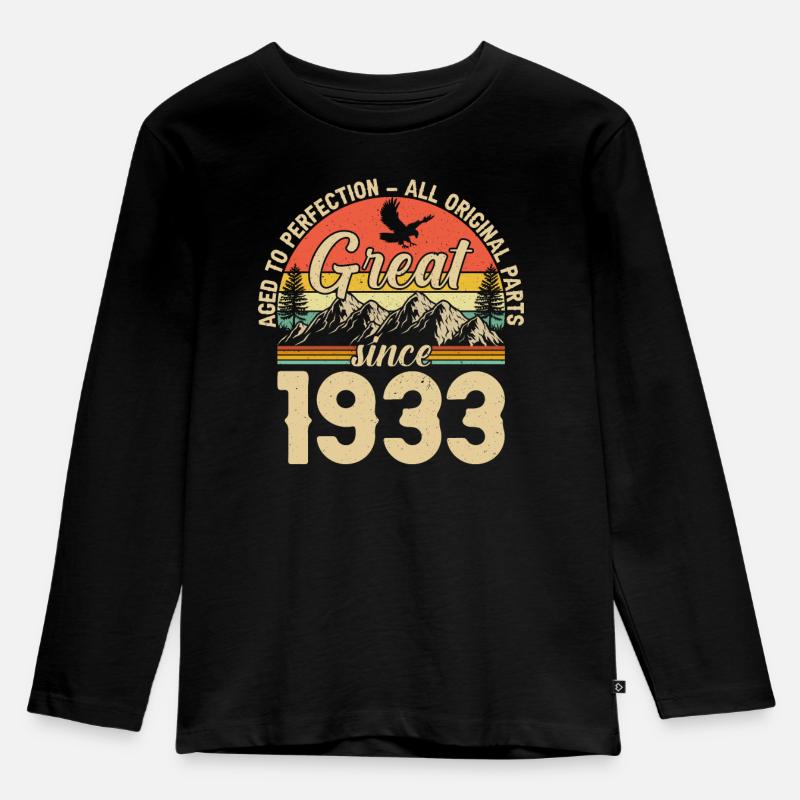 1933: Vintage 90. Geburtstag - Kinder Premium Bio Langarmshirt - Schwarz